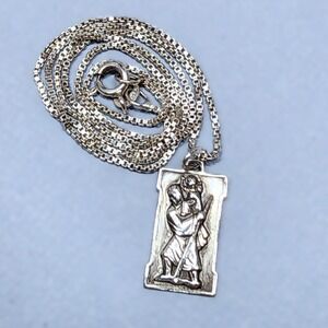 Vtg Signed HAYWARD STERLING SILVER ST. CHRISTOPHER Medal Necklace 16" Chain